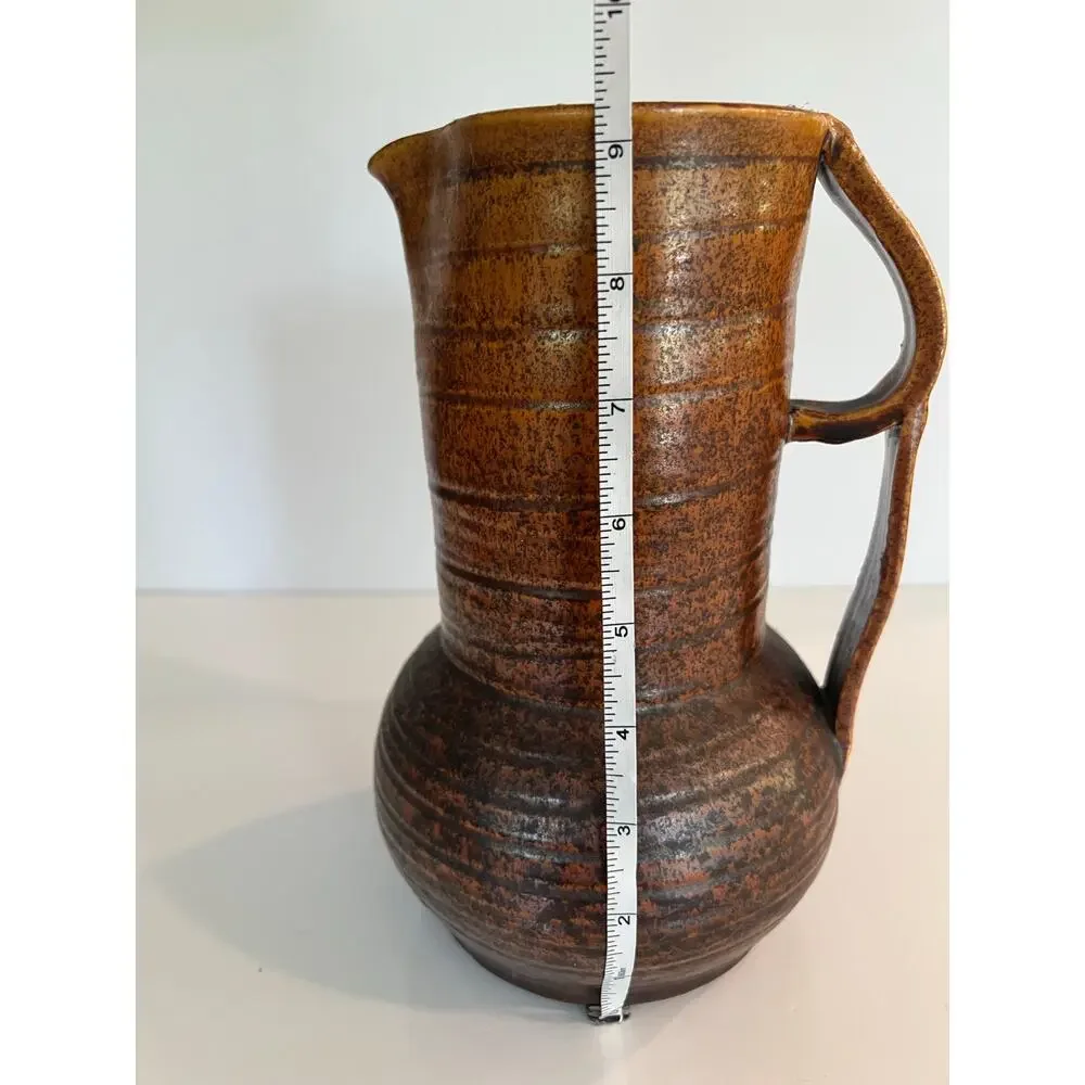 Vintage Mid-century Rare Salt Glaze Pitcher Double Handle Unique JL